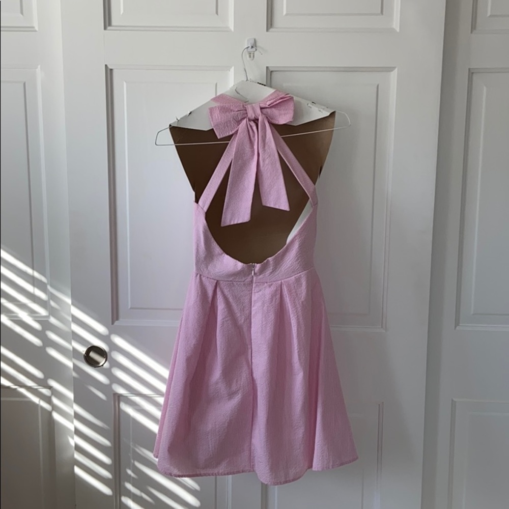 Pink& white seersucker dress with a bow
